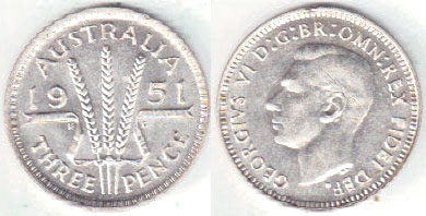 1951 Australia silver Threepence (EF) A003203